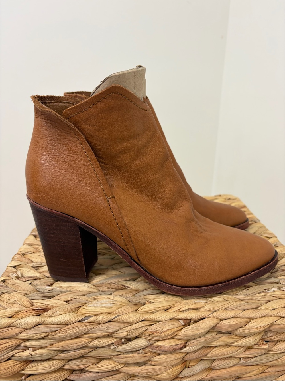 Dolce Vita Cognac Leather Ankle Booties with Block Heel